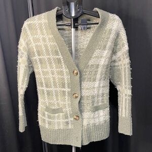American Eagle Outfitters Plaid Cardigan - Sage Green